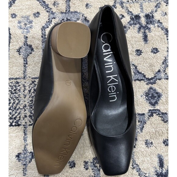 Calvin Klein Shoes - CALVIN KLEIN Square Toe Block Heel Dress Pump Women 8.5M Black Matte - Wood Heel